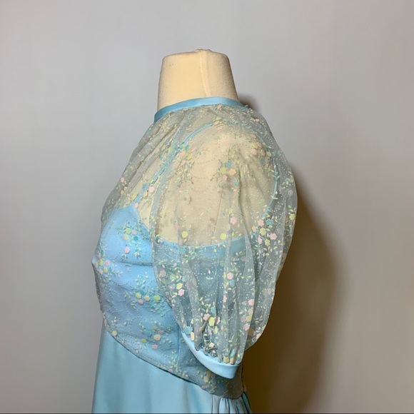 Vintage 1950’s/60’s Baby Blue Sheer Floral Lace Embroidered Overlay Prom Dress - Picture 11 of 16